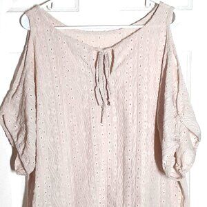 Shein Curve 3XL Top, Beige, Split Sleeves, Easy Care, Elastic Waist, pull on